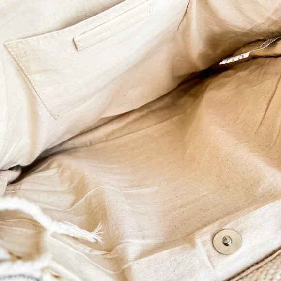 Zara Ivory Cream Crochet Woven Faux Bamboo Handle Tote Bag - Picture 6 of 7